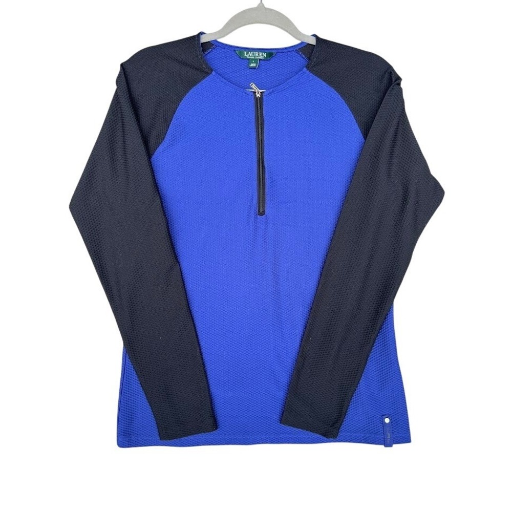 Lauren Ralph Lauren Blue Black Colorblock Quarter Zip Mesh Active Top‎ Large